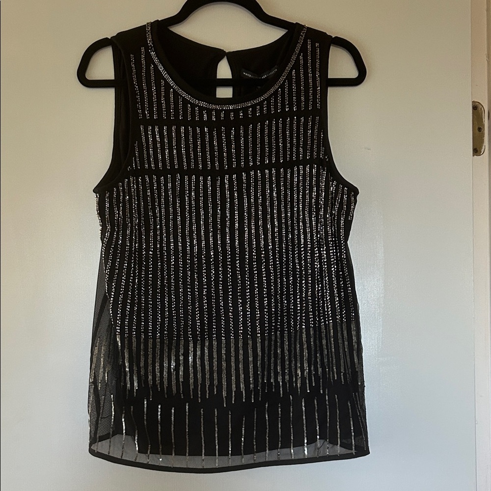 White House Black Market Black and Silver Striped Tank Top